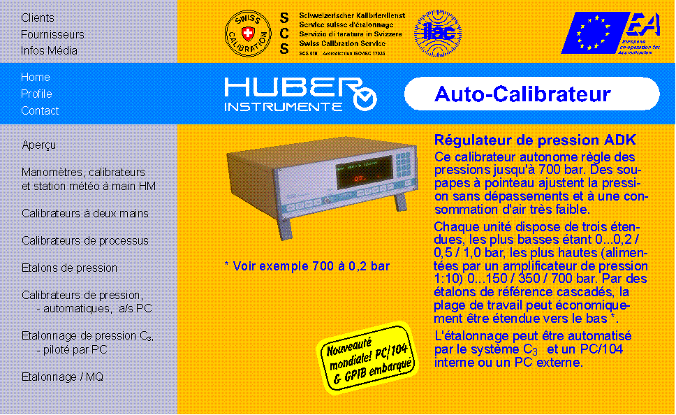 HUBER INSTRUMENTE Auto-Calibrateur R&eacute;gulateur de pression ADK 4000