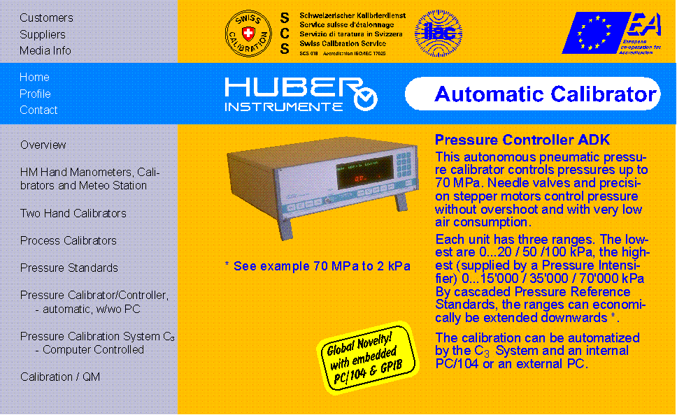 HUBER INSTRUMENTE Auto-Calibrator/Pressure Controller ADK 4000
