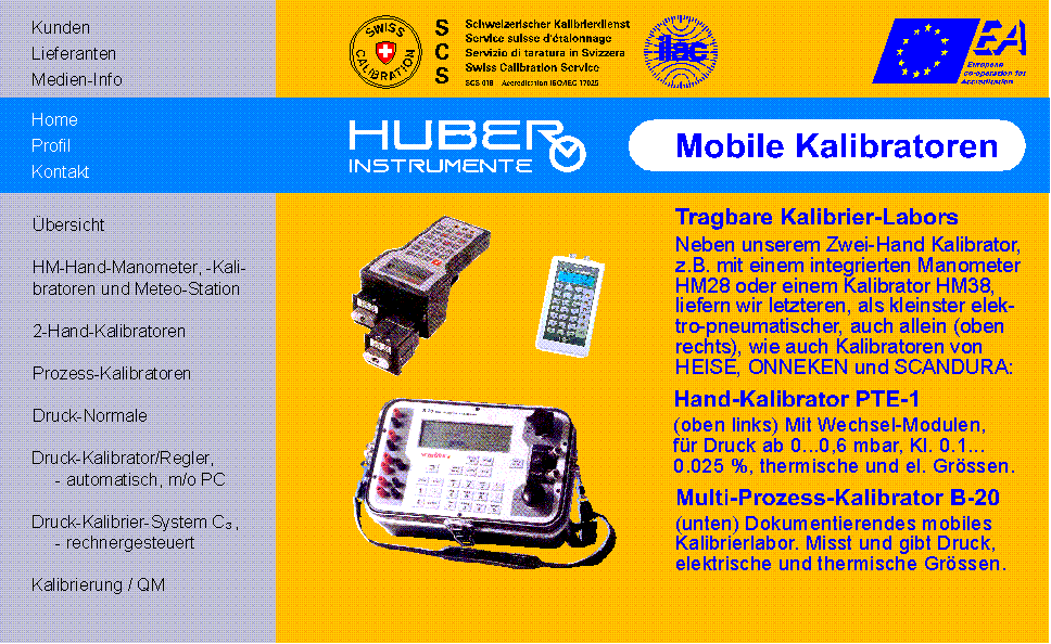 HUBER INSTRUMENTE Tragbare Druck- und Prozess-Kalibratoren