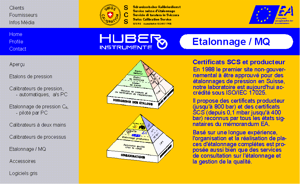 HUBER INSTRUMENTE
Organisation accr&eacute;dit&eacute;
pour l'&eacute;tablissement de certificats d'&eacute;talonnage SCS ou ISO